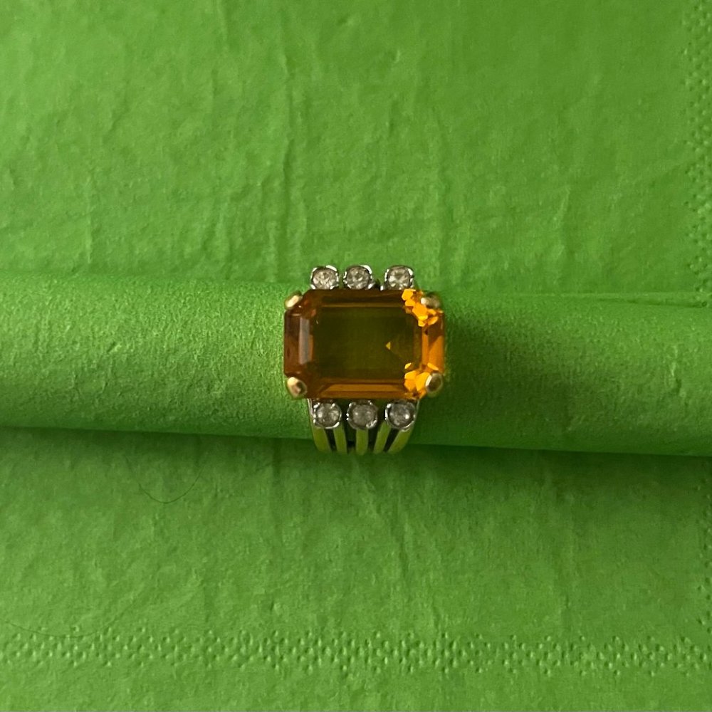 Vintage ‘Citron’ Gold-Tone Ring w/Clear Crystal Embellishments* - Picture 2 of 6